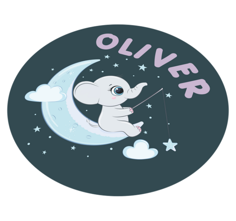 Dywan winylowy dziecięcy słoń na księżycu z imieniem - TenStickers