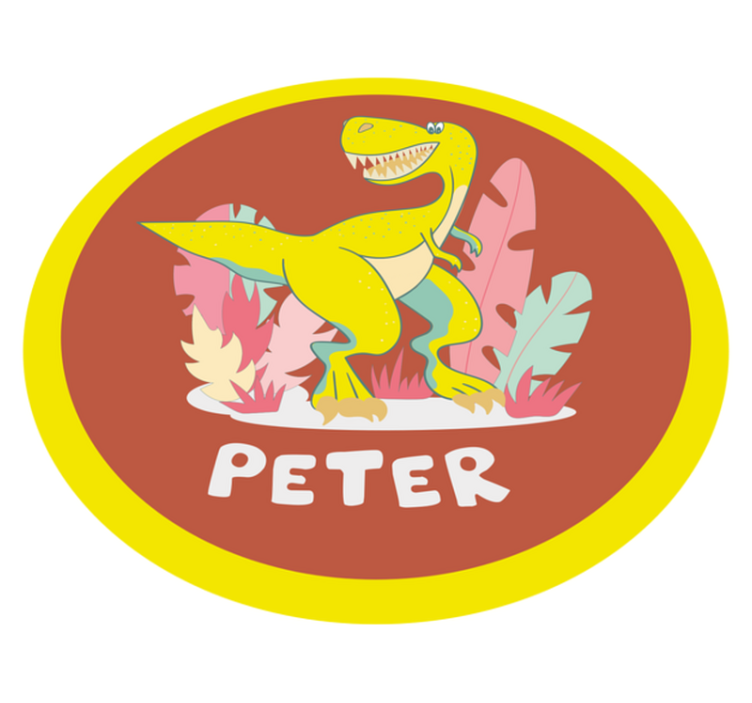 Dywan z imieniem żółty dinozaur z roślinami - TenStickers