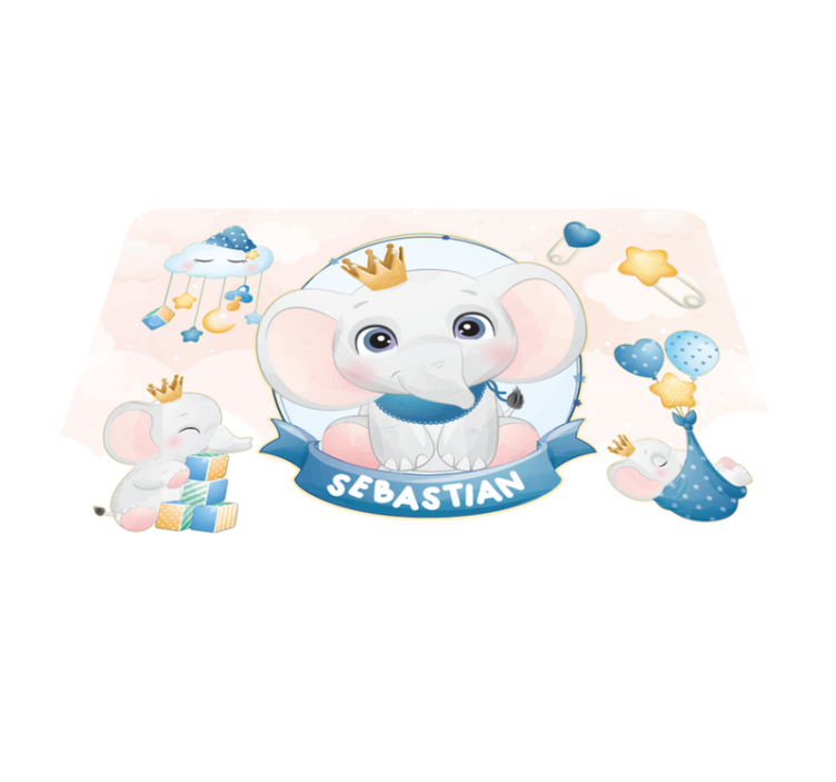 Dywan winylowy z imieniem ukoronowany słoń towarzysz zabaw - TenStickers