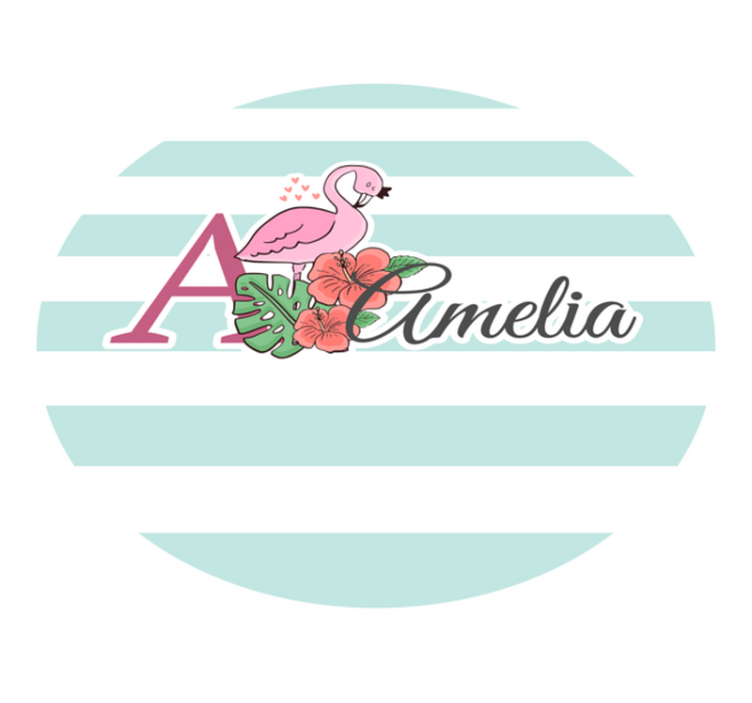 Dywan winylowy z imieniem różowy flaming na tle w paski - TenStickers