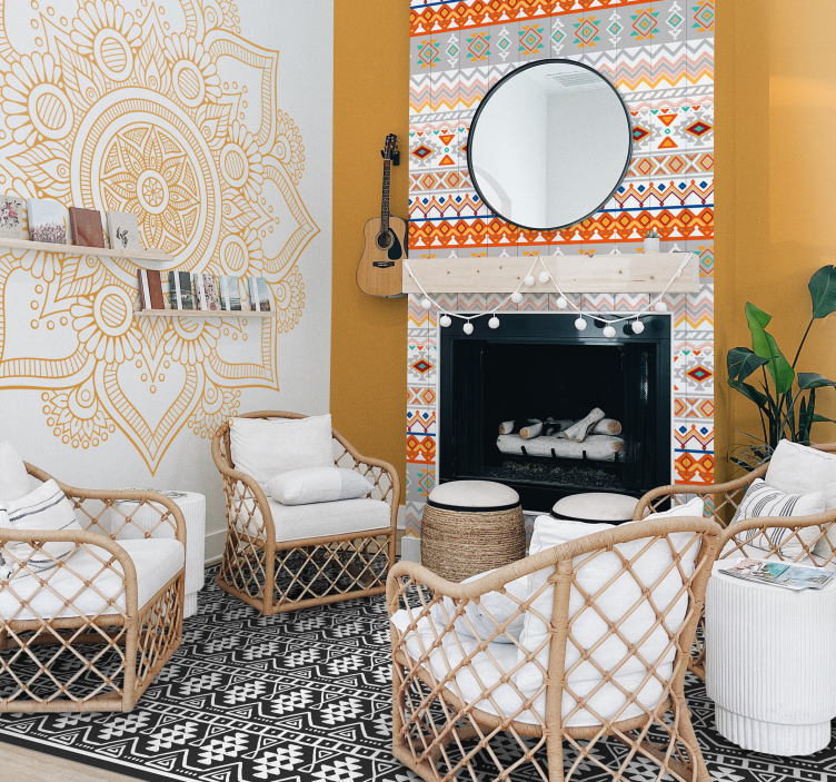 Dywan winylowy etniczny Czarno-biały wzór cyganerii - TenStickers