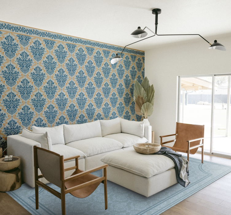 Dywan winylowy do jadalni miękki niebieski barok - TenStickers