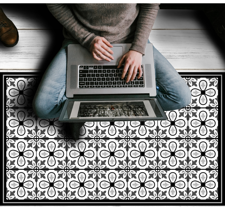 Dywan winylowy do kuchni Czarno-białe płytki podłogowe - TenStickers