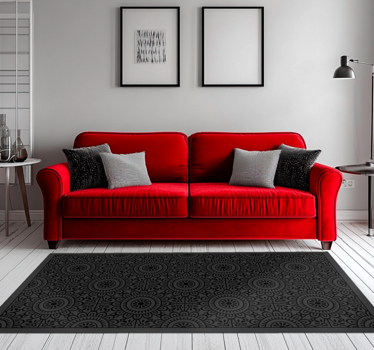 Czarny dywan winylowy kwiaty mandali - TenStickers