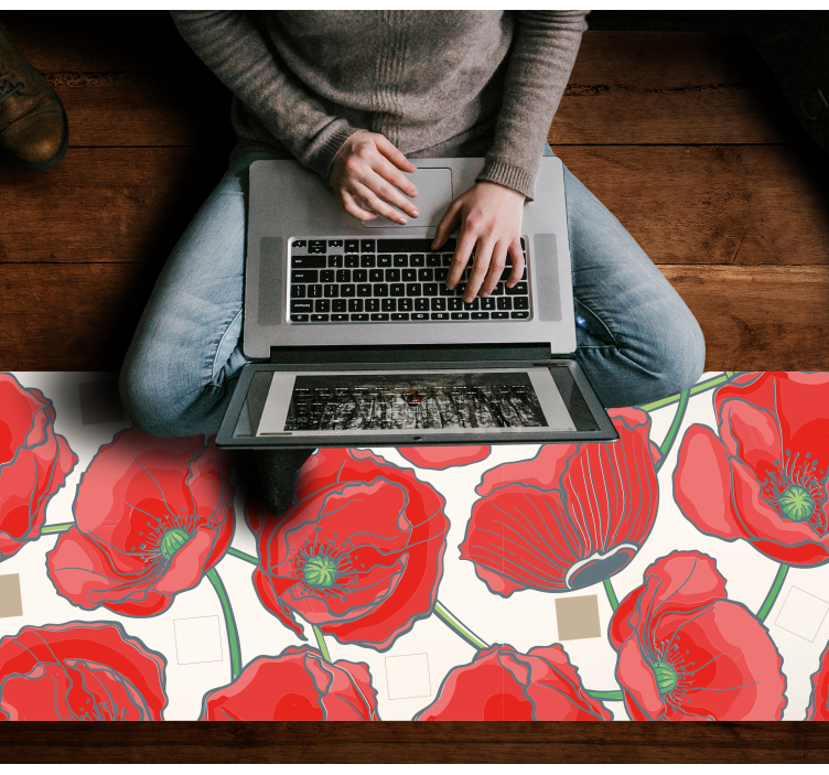 Czerwone maki z kwiatowym dywanem w beżowe kwadraty - TenStickers