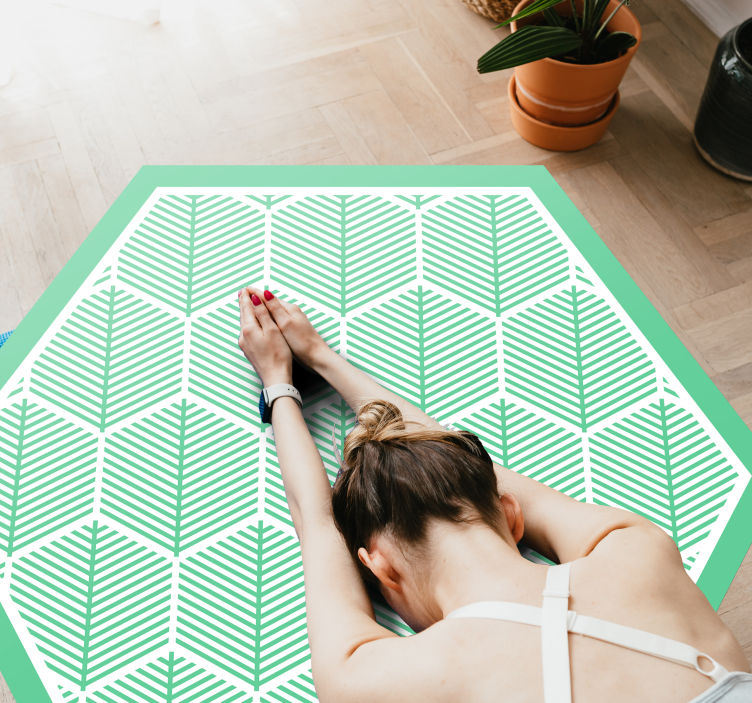 Dywan kwiatowy w kształcie sześciokąta z zielonymi roślinami - TenStickers