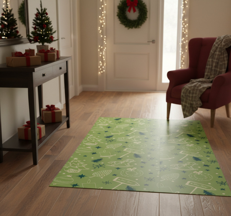 Dywan winylowy boże narodzenie zielone tło z elementami - TenStickers