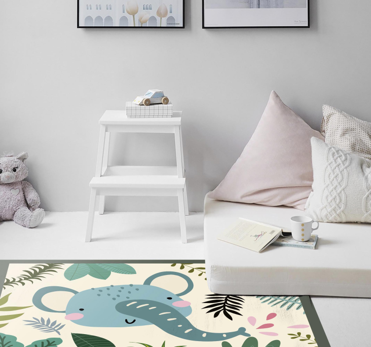 Dywan winylowy dla dzieci szczęśliwy słoń i rośliny - TenStickers