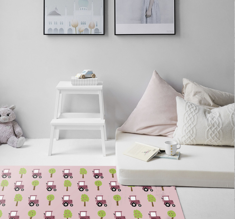 Dywan winylowy dla dzieci w różowy wzór traktora - TenStickers