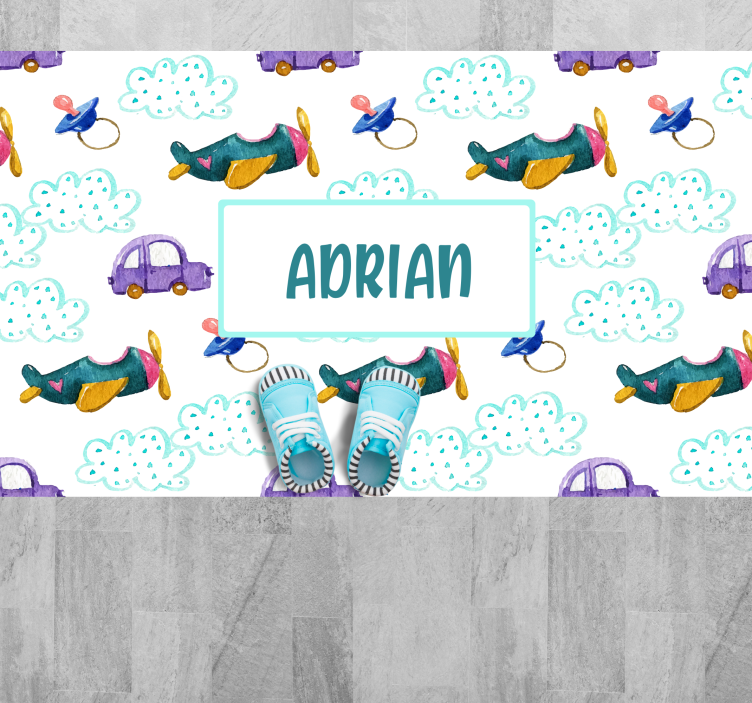 Dziecięcy dywan winylowy Akwarela skandynawski wzór z nazwą - TenStickers