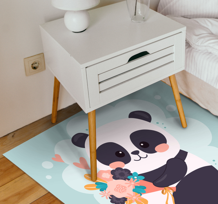 Dywan winylowy dla dziecka panda z kwiatami - TenStickers