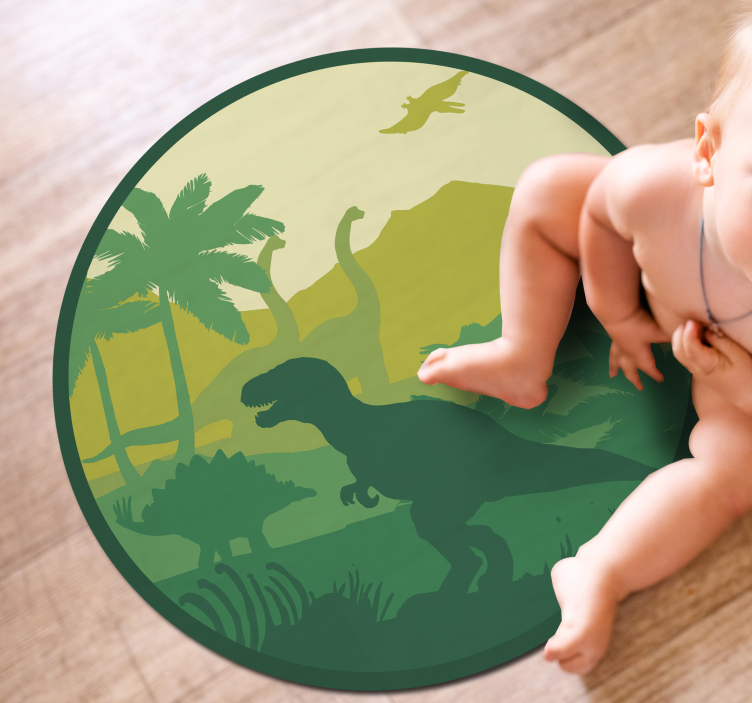 Dywan winylowy dziecięcy scena przygody dinozaura - TenStickers