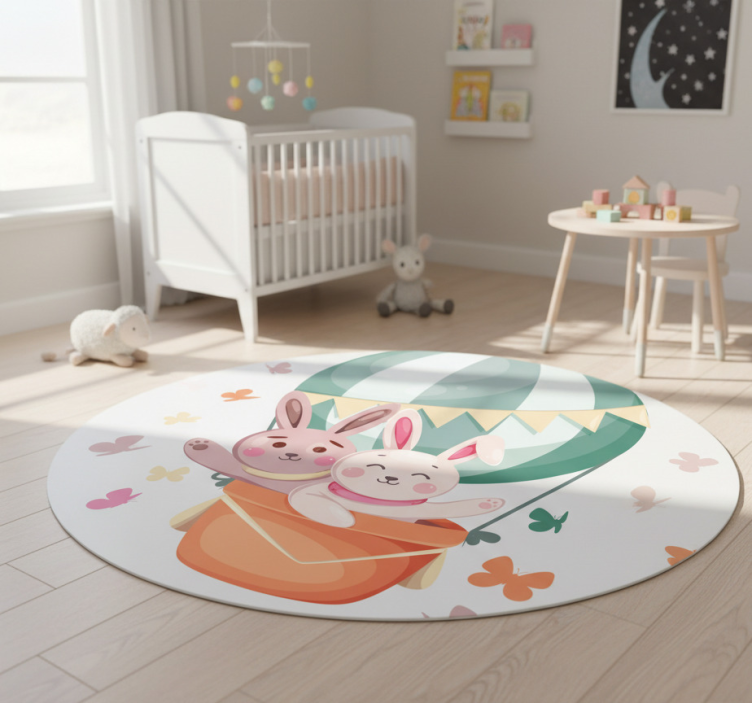 Dywan winylowy dla dziecka z króliczkami w balonach - TenStickers