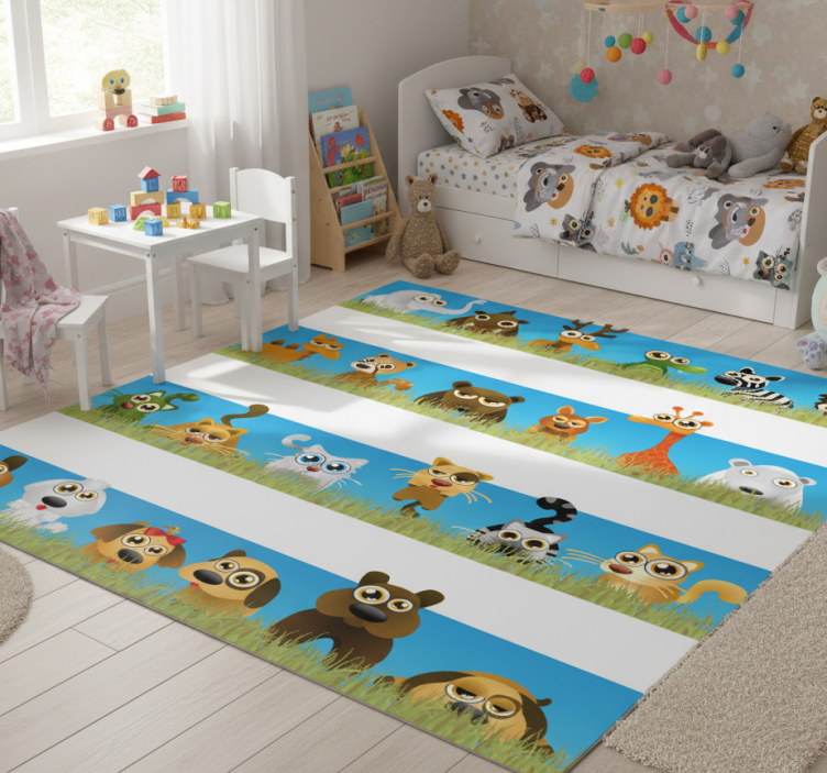 Dywan winylowy dla dziecka w paski ze zwierzętami - TenStickers
