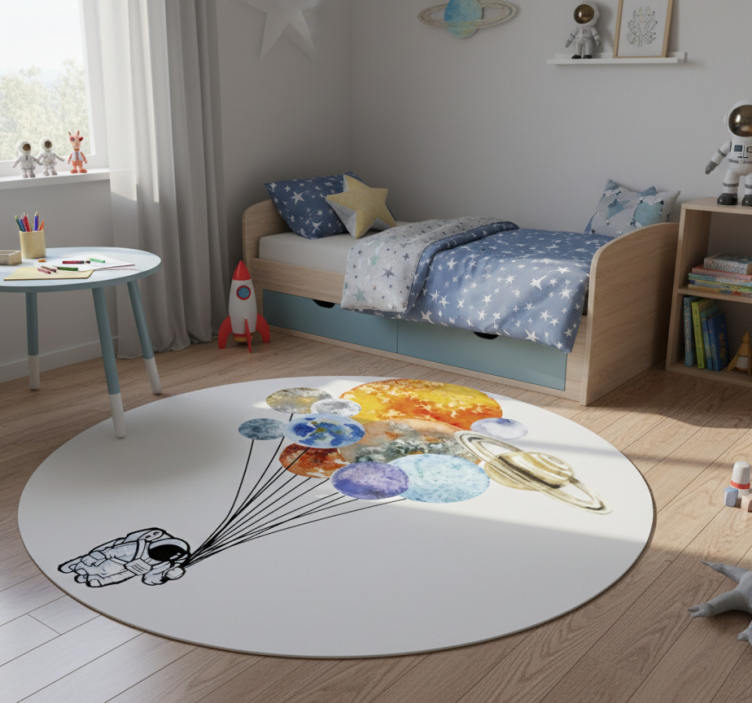 Dywan winylowy dla dziecka astronauta z kolorowymi balonami - TenStickers