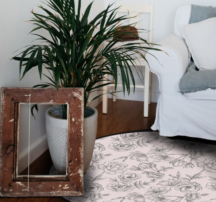 Dywan winylowy do gabinetu Czarno-biały kwiatowy - TenStickers