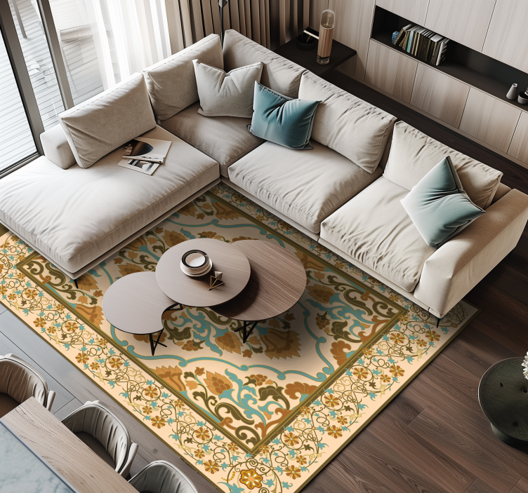 Dywan winylowy do jadalni beżowy wzór mandali - TenStickers