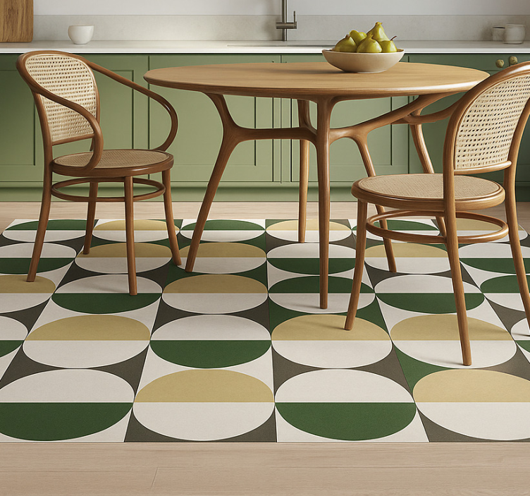 Dywan winylowy do jadalni wzór kołowy z połowy wieku - TenStickers