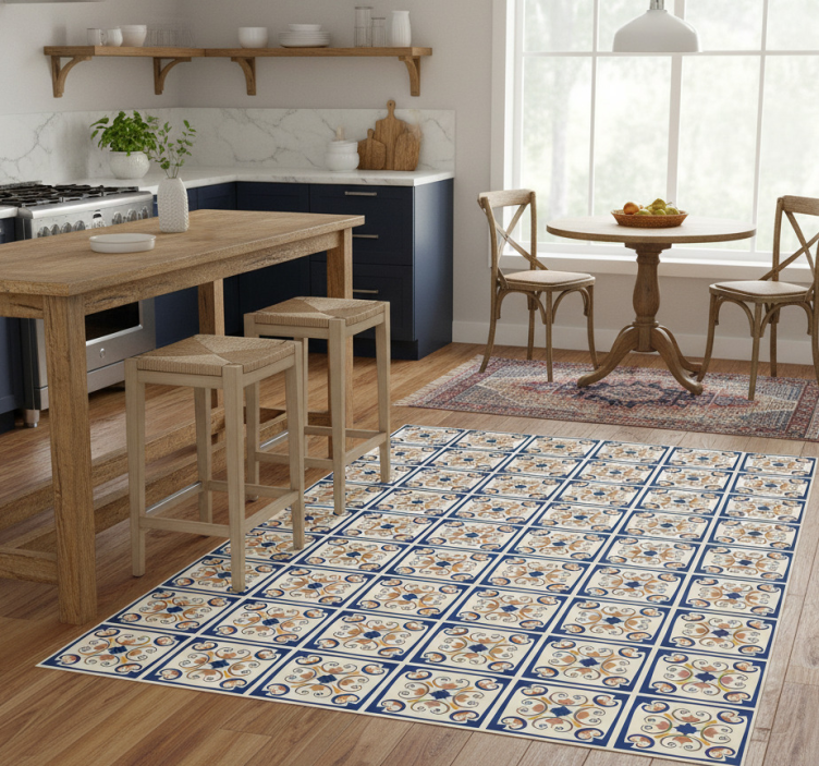 Dywan winylowy do kuchni kwiaty w stylu portugalskim - TenStickers