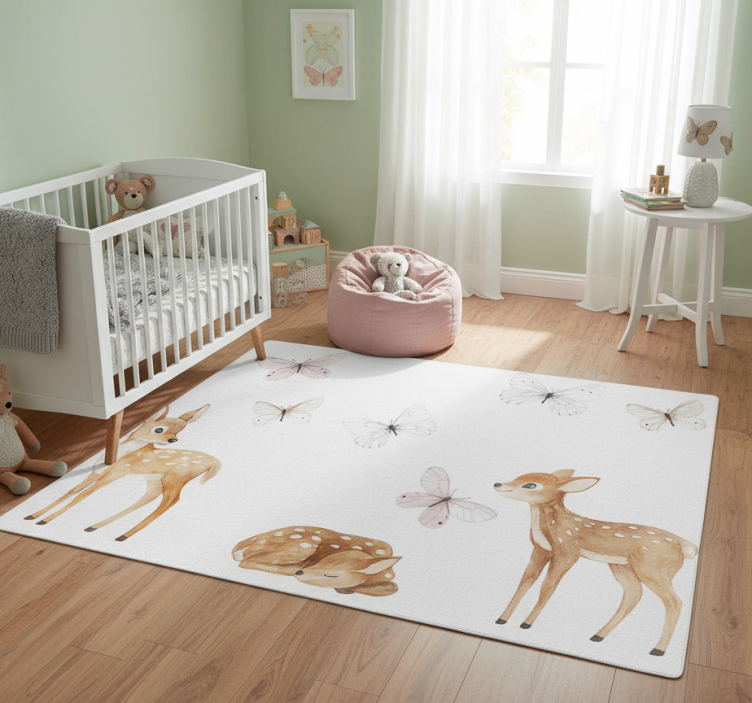 Dywan winylowy do salonu małe jelonki z motylkami - TenStickers