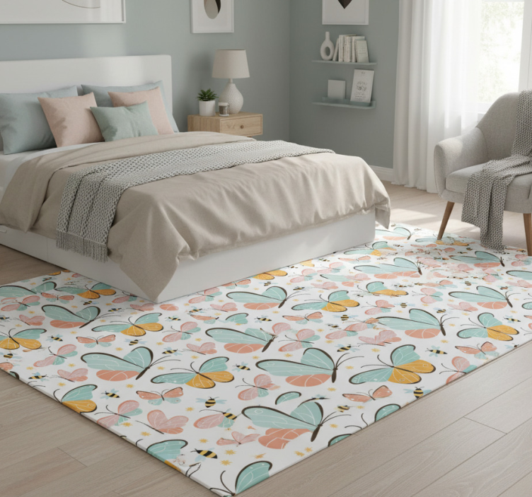 Dywan winylowy do salonu motyle i pszczoły - TenStickers