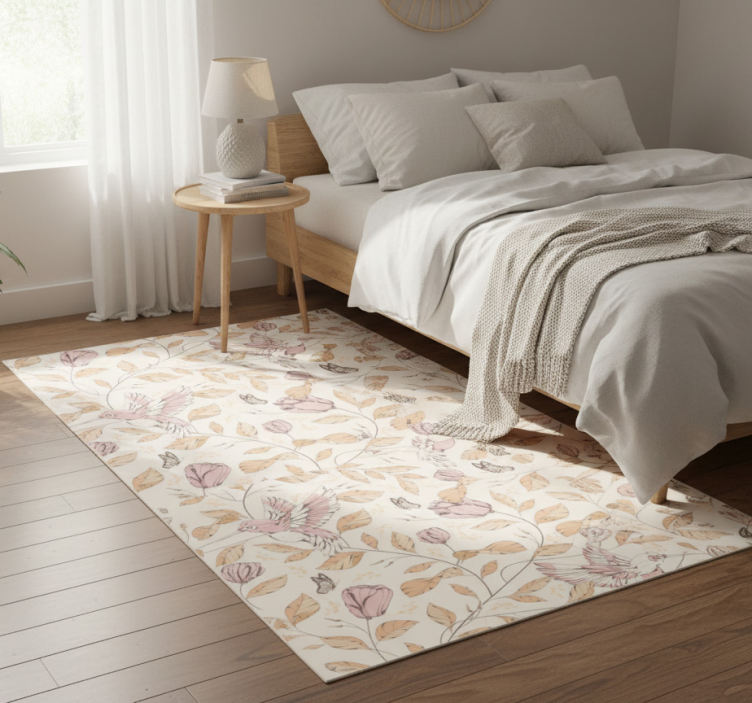 Dywan winylowy do salonu w beżowy wzór tulipanów - TenStickers
