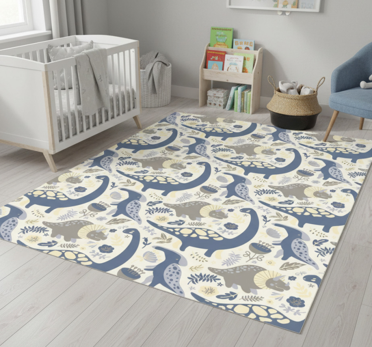 Dywan winylowy do salonu w niebieskie dinozaury nordyckie - TenStickers