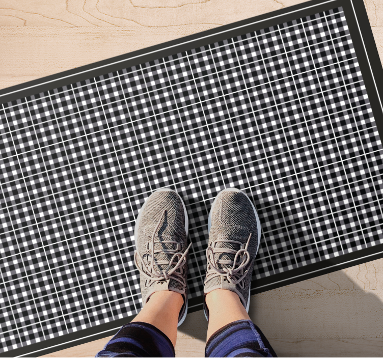 Dywan winylowy do salonu wzór w kratkę w kolorze szarym - TenStickers