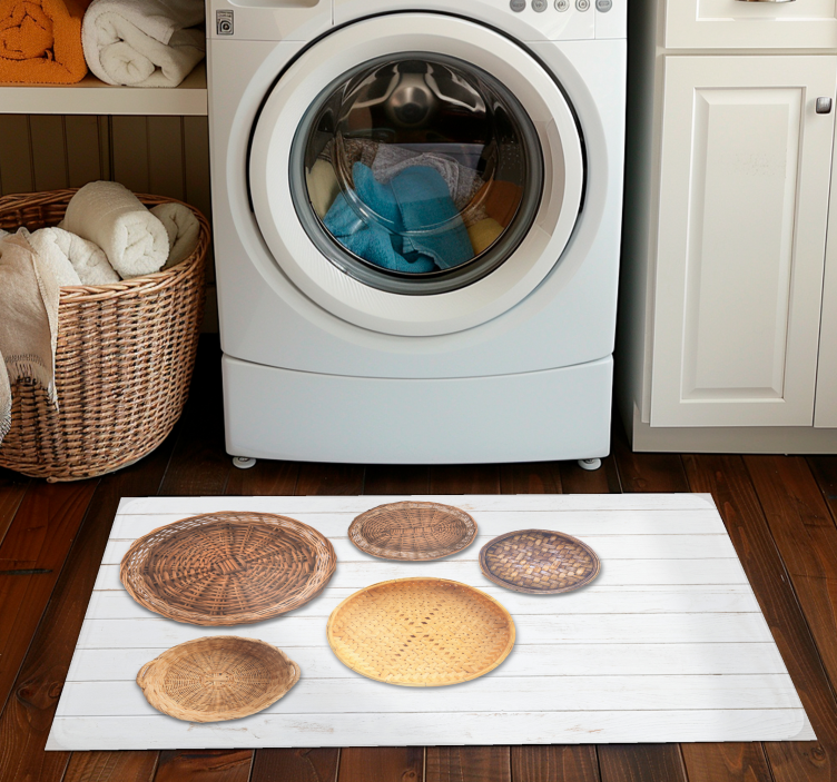 Dywan winylowy drewno wiklinowe kosze o drewnianej teksturze - TenStickers