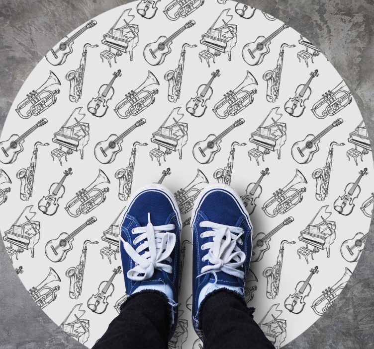 Okrągły dywan winylowy motyw instrumentów muzycznych - TenStickers