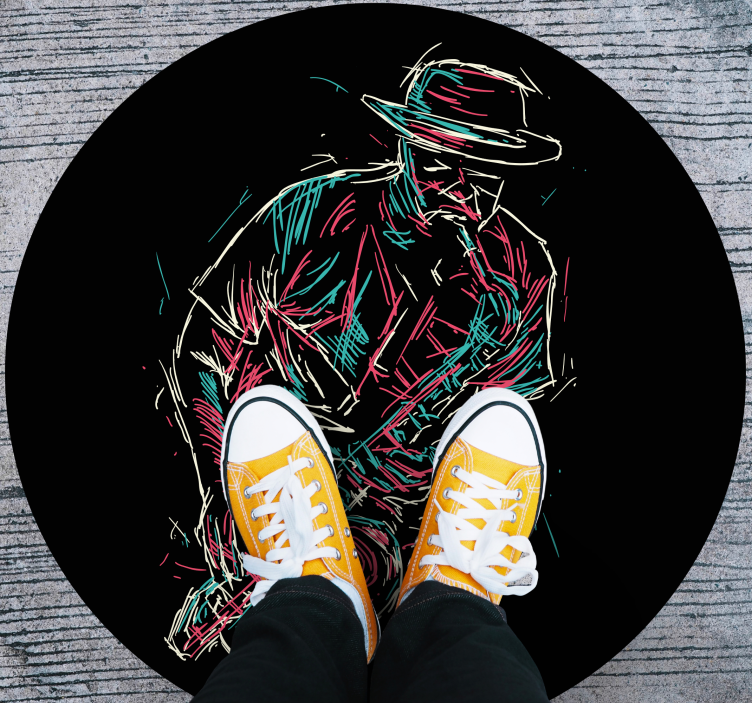 Okrągły dywan winylowy występ muzyka jazzowego - TenStickers