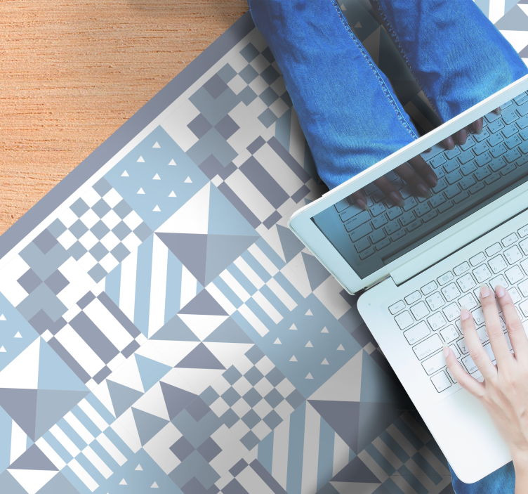 Dywan winylowy imitacja płytek niebieskie wzory geometryczne - TenStickers