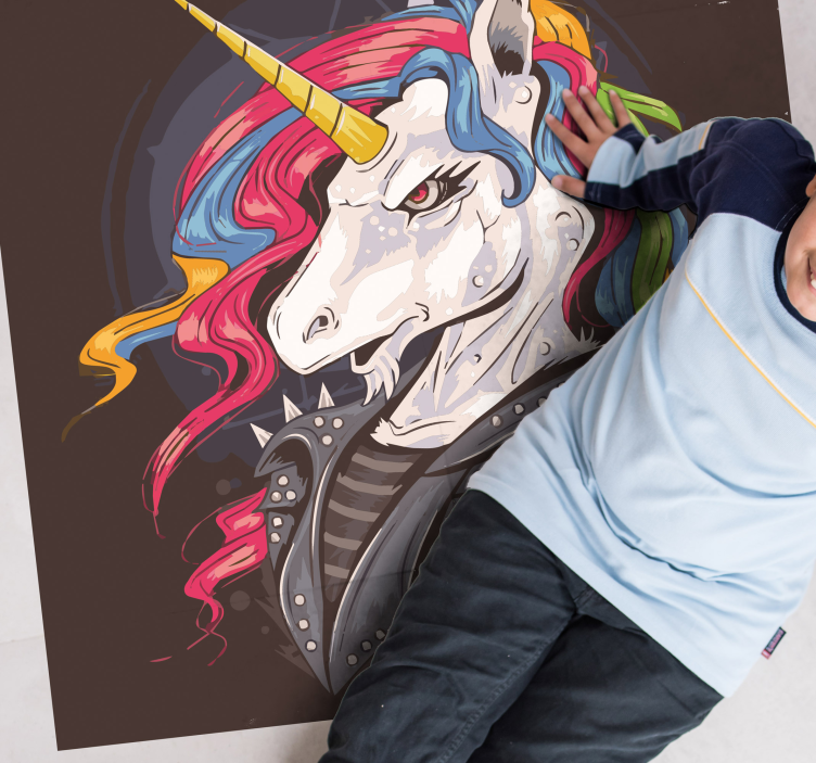 Dywan winylowy Jednorożec z kolorowymi włosami - TenStickers