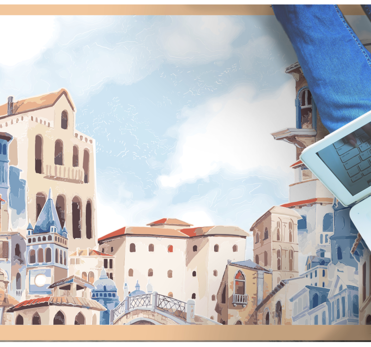 Dywan winylowy do salonu nadmorski pejzaż miejski - TenStickers