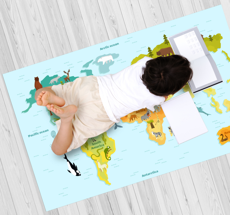 Dywan winylowy mapa świata zwierząt - TenStickers