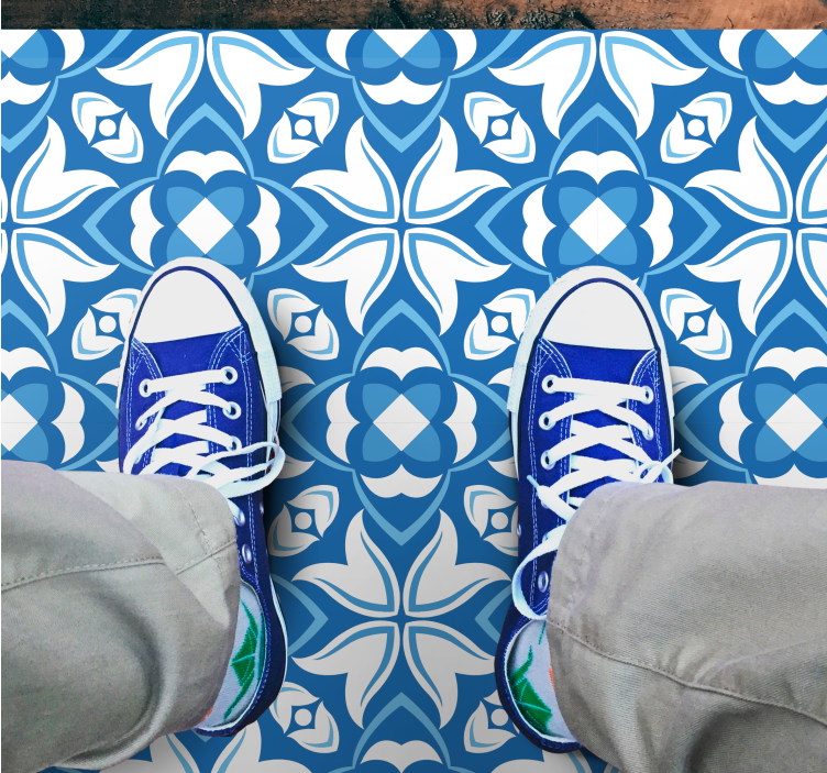 Dywan winylowy imitacja płytek motyw błękitnego kwiatu - TenStickers