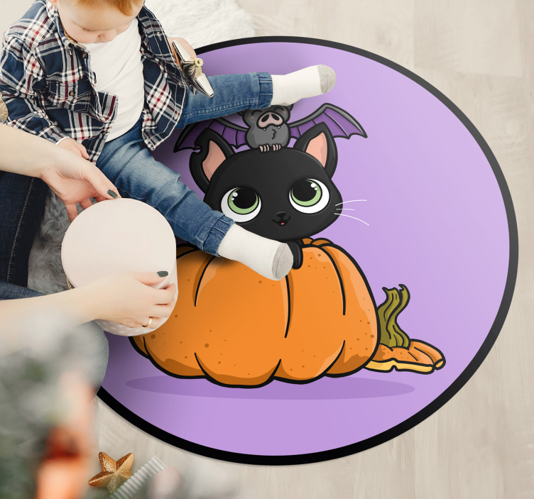 Dywan winylowy na halloween halloweenowy nietoperz kot - TenStickers