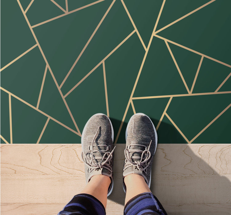 Dywan winylowy na balkon Złote linie butelki zielone tło - TenStickers