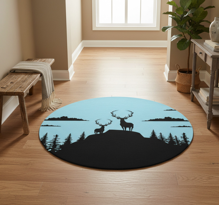 Dywan winylowy natura góra z jeleniami - TenStickers