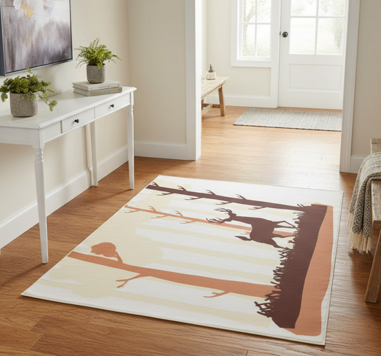 Dywan winylowy natura brązowy las z jeleniem - TenStickers