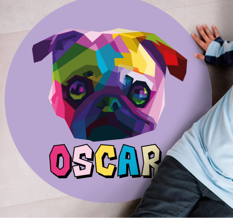 Dywan winylowy z imieniem geometryczna psia ilustracja - TenStickers