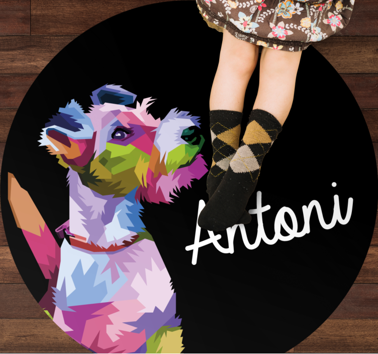Dywan winylowy z imieniem kolorowy psi portret - TenStickers