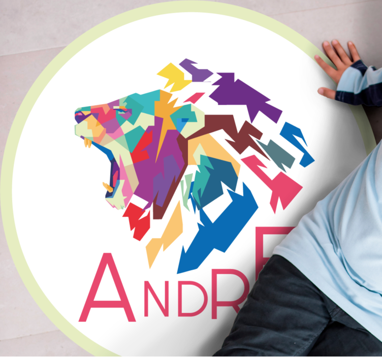 Dywan winylowy z imieniem personalizacja kolorowego lwa - TenStickers