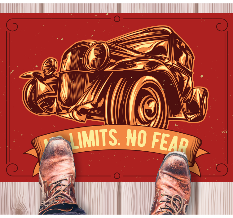 Dywan winylowy napisy klasyczna ilustracja samochodu - TenStickers