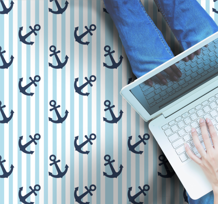 Dywan winylowy w paski motyw kotwicy morskiej - TenStickers