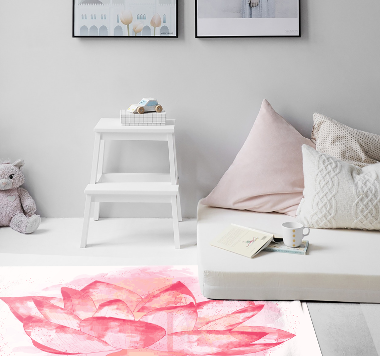 Dywan winylowy w kwiaty i rośliny akwarela lotos - TenStickers