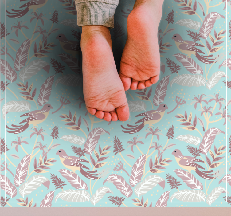 Dywan winylowy w kwiaty i rośliny botaniczny motyw ptaków - TenStickers