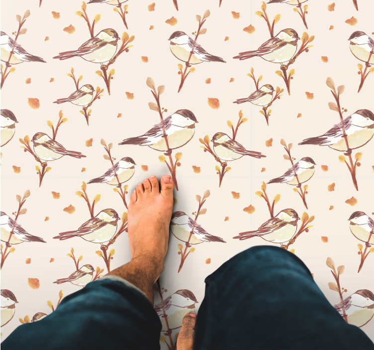 Dywan winylowy w kwiaty i rośliny czarujące motywy ptaków - TenStickers