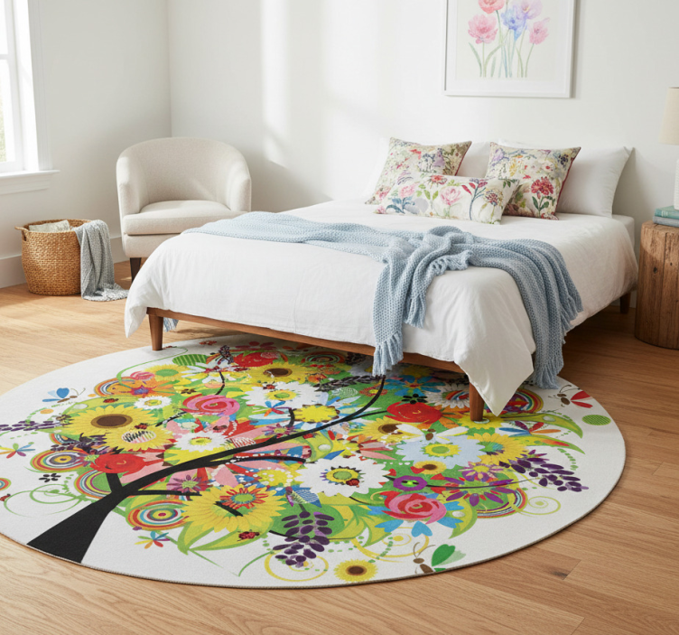 Dywan winylowy w kwiaty i rośliny letnie drzewo - TenStickers