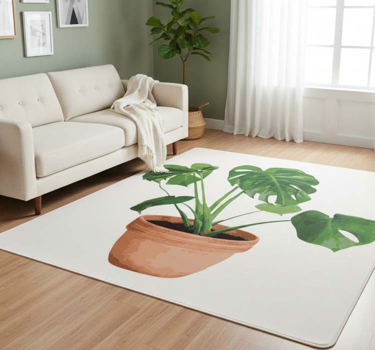 Dywan winylowy w kwiaty i rośliny doniczka monstera - TenStickers